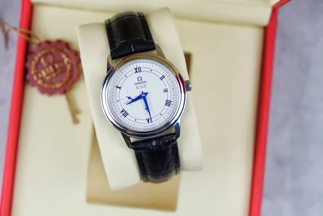 Omega De Ville Silver Dial Blue Hands Black Leather Strap Mechanical Watch 5