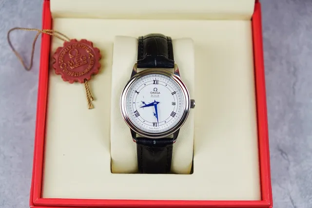 Omega De Ville Silver Dial Blue Hands Black Leather Strap Mechanical Watch 6