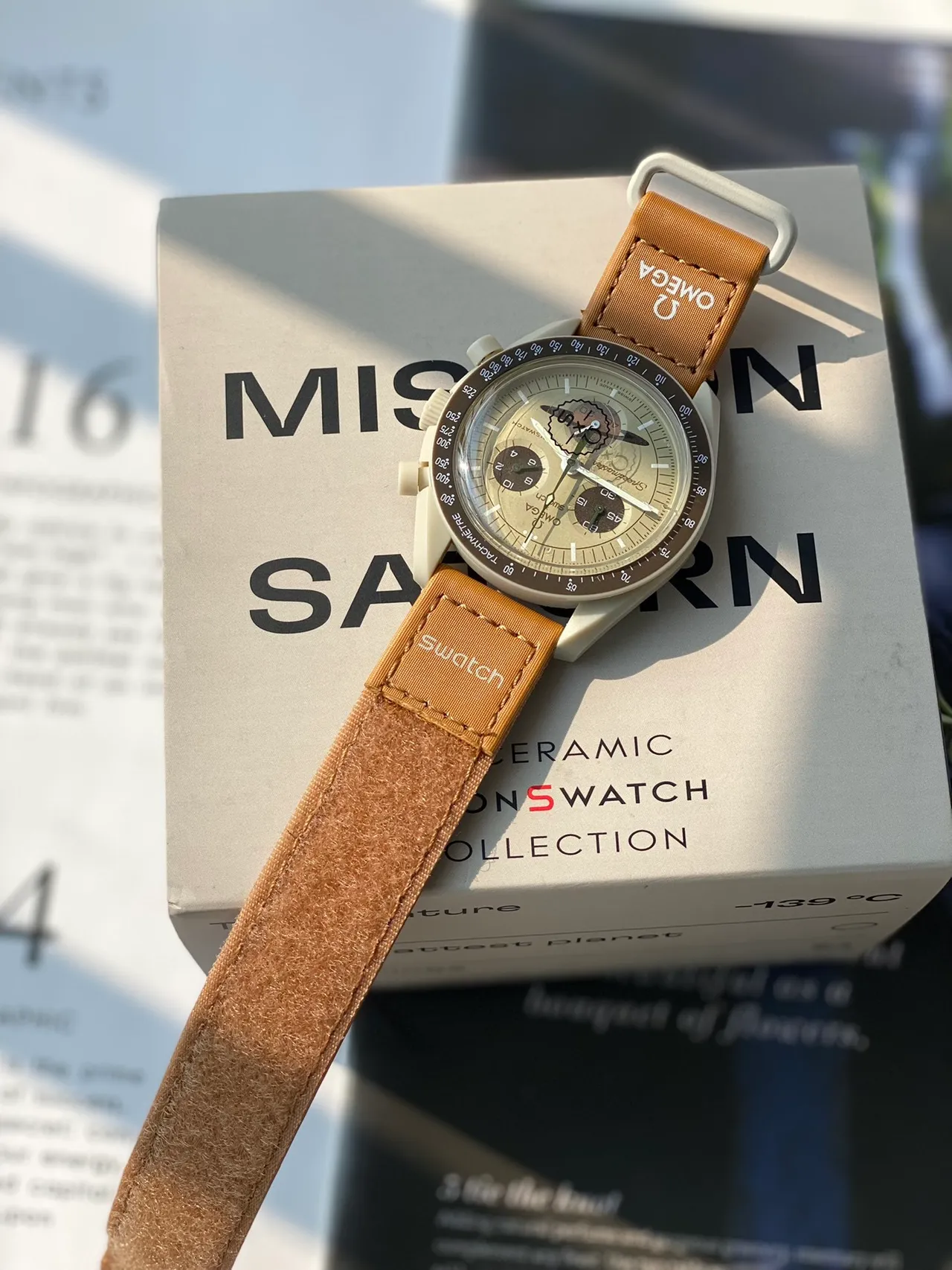 Omega Speedmaster Chronograph Beige Dial Tan Strap Mechanical Watch 5