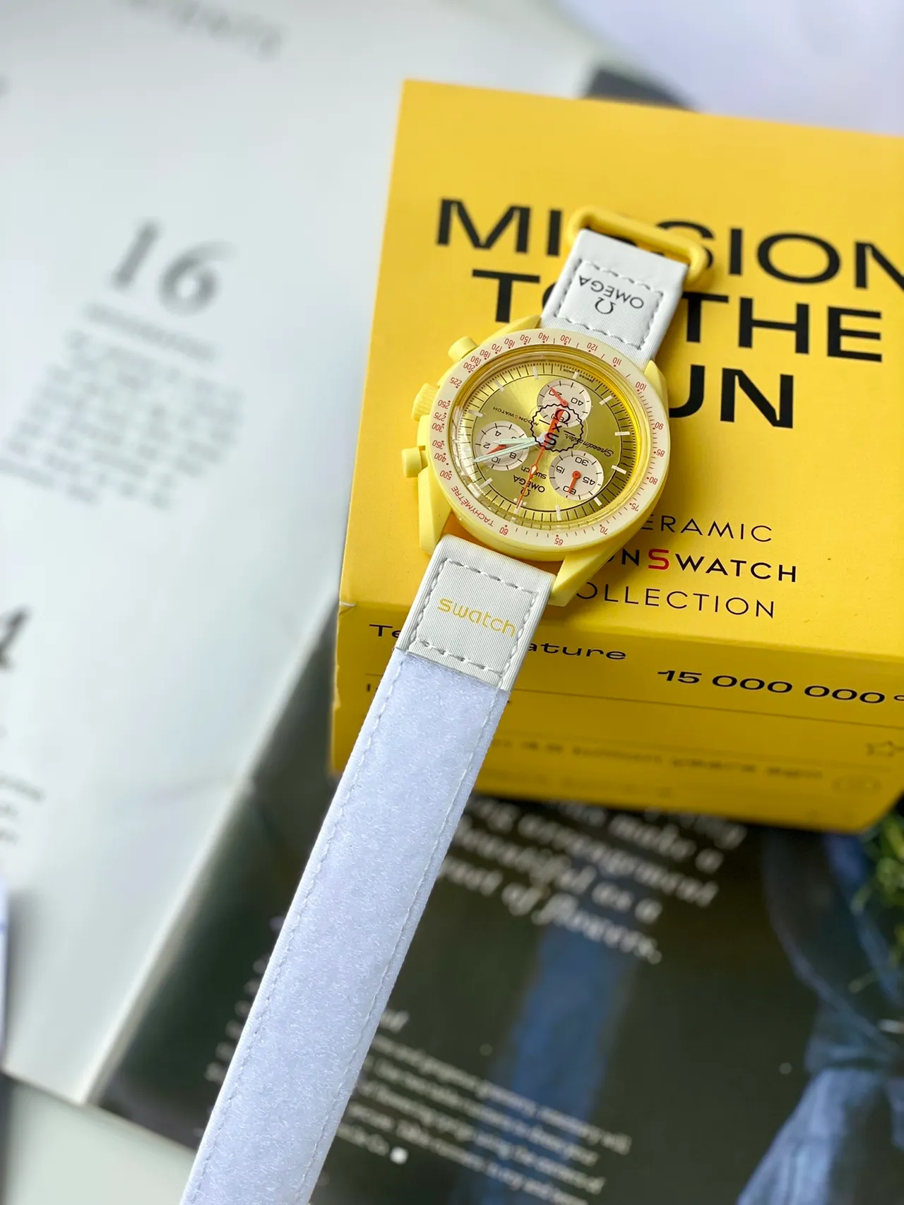 Omega Speedmaster Moonwatch Yellow Chronograph Mechanical Watch 5