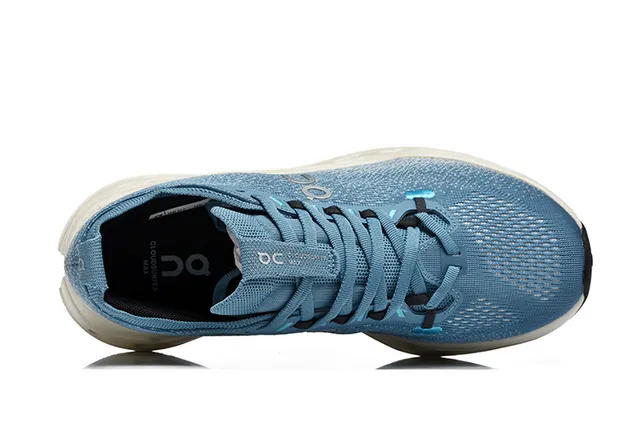 On Blue Beige Engineered Knit Upper Low-Profile Silhouette Running Shoes 3