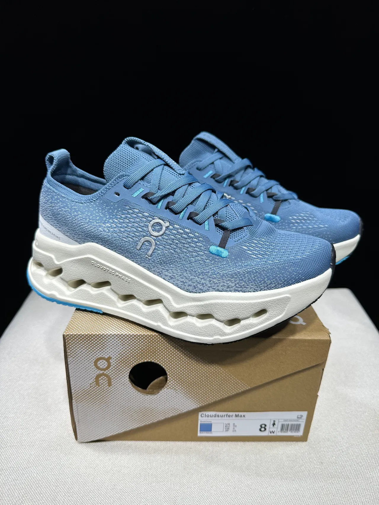 On Blue Beige Engineered Knit Upper Low-Profile Silhouette Running Shoes 13