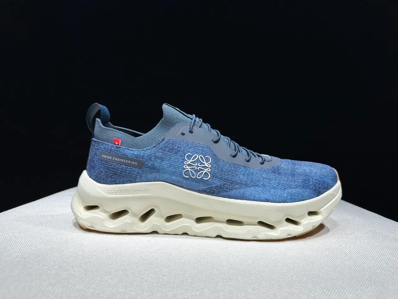 On Bleu Beige Tricoté Supérieur Sculpté Cavité Semelle intermédiaire Chaussures Lifestyle 3