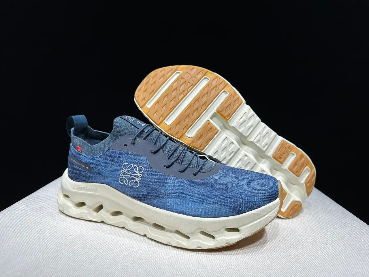 On Bleu Beige Tricoté Supérieur Sculpté Cavité Semelle intermédiaire Chaussures Lifestyle 5