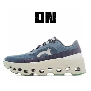 On Cloudmonster Blue Gray White Green Zapatos de correr