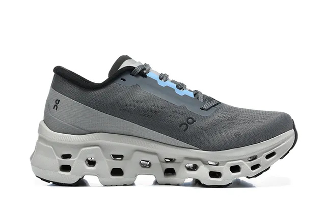 On Cloudmonster Gray Blue Running Shoes 4
