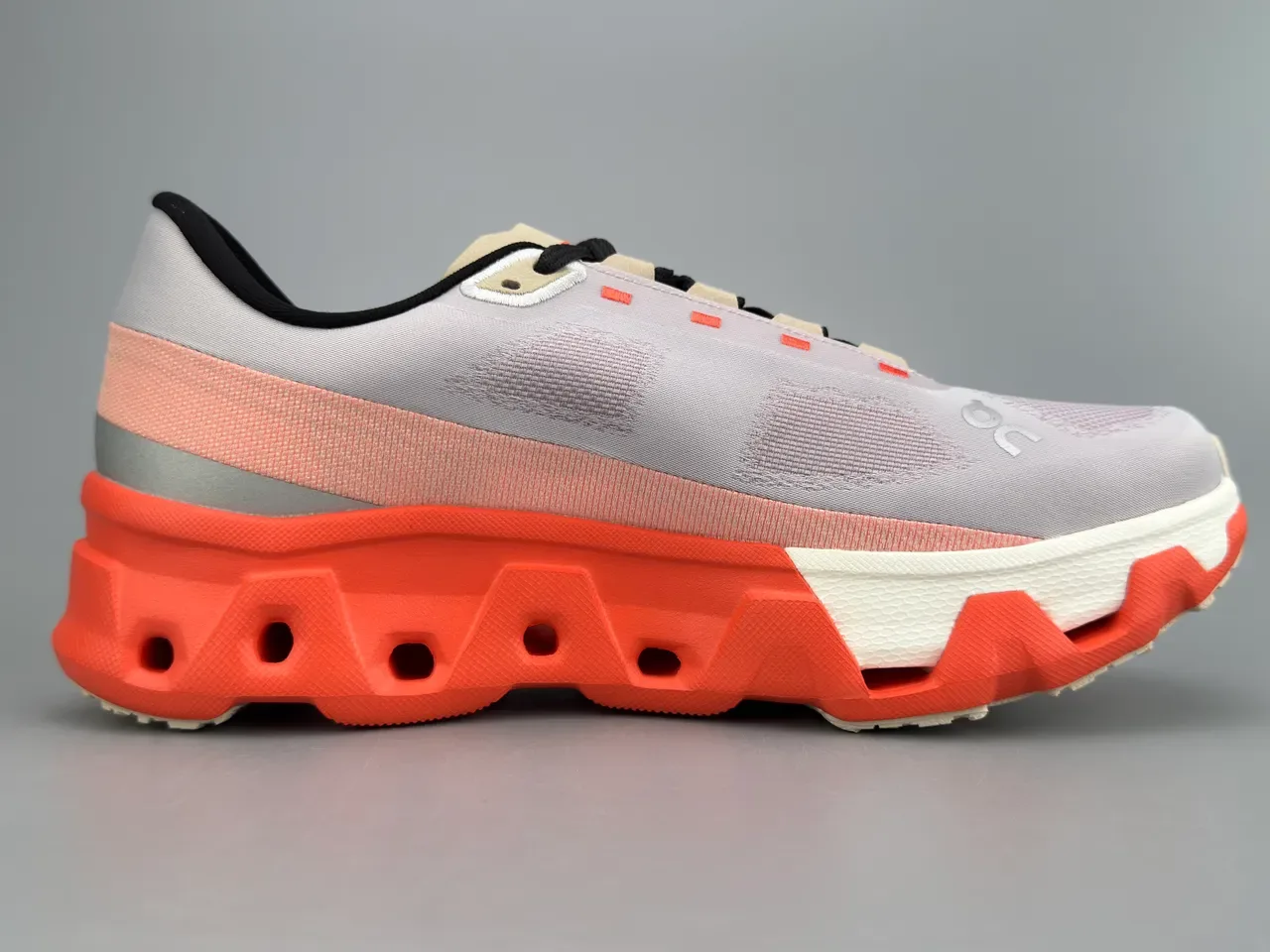 On Cloudmonster Orange Gray Engineered Mesh Upper Open-Cell CloudTec Midsole Sneakers 10