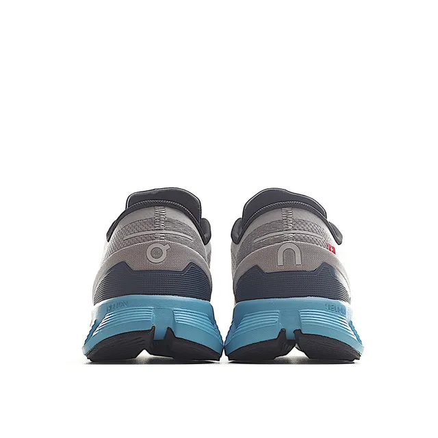 On Gray Blue Engineered Mesh Upper Segmented CloudTec Midsole Running Shoes 4