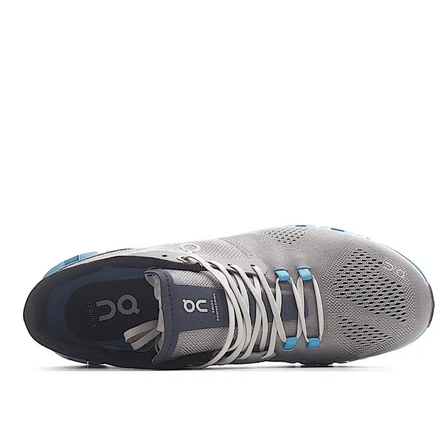 On Gray Blue Engineered Mesh Upper Segmented CloudTec Midsole Running Shoes 5