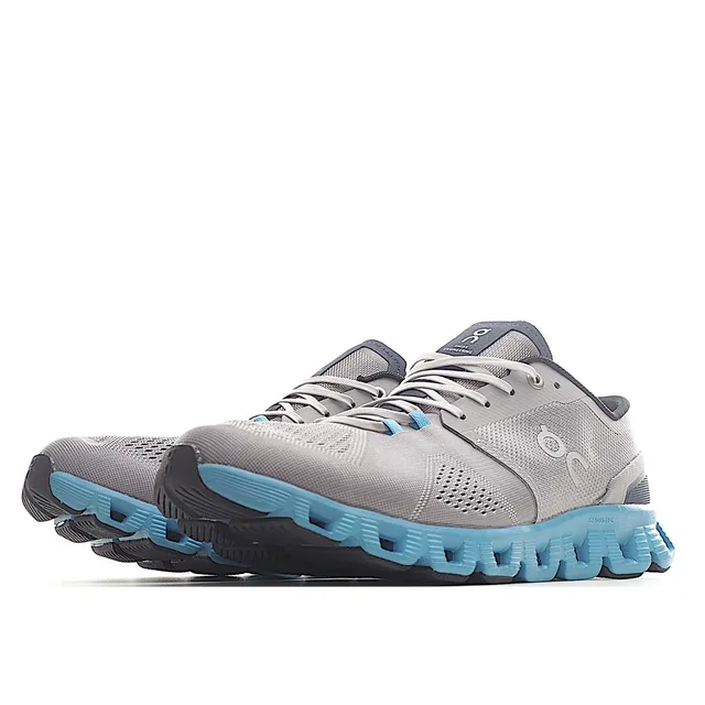 On Gray Blue Engineered Mesh Upper Segmented CloudTec Midsole Running Shoes 7