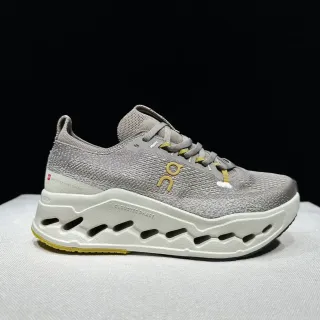On Gray White Engineered Knit Upper Sculpted CloudTec Phase Midsole Running Shoes