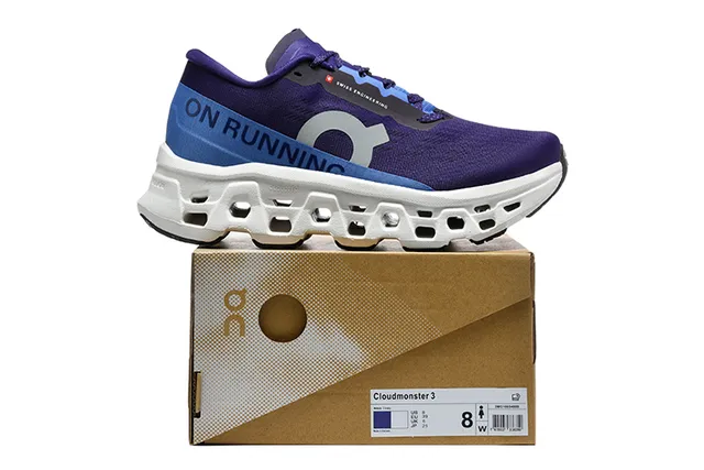 On Purple Blue Engineered Knit Upper Hollowed Hexagonal Midsole Pods Running Shoes 2
