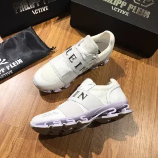 Philipp Plein Active White Purple Laceless Mesh-Synthetic Upper Lifestyle Sneakers