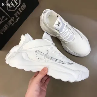 Philipp Plein Active White Silver Sculpted Sole Crystal-Embellished Logo Chunky Sneakers