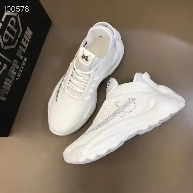 Philipp Plein Active Chaussures Chunky à semelle sculptée blanche argentée avec cristals sur le logo 6