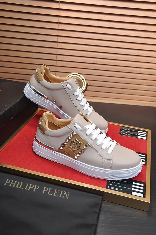 Philipp Plein Sneakers Lifestyle en cuir beige avec panneau latéral clouté 8