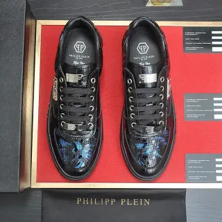 Philipp Plein Black and Blue Dragon-Print Lifestyle Sneakers