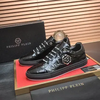 Philipp Plein Black Croc-Embossed Logo Plaque Lifestyle Sneakers