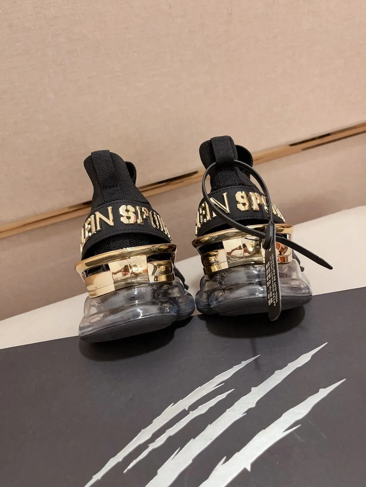 Philipp Plein Noir et Or Knit Sock-Fit Upper Semelle Intermédiaire en Caoutchouc Sculpté Sneakers Chunky 3
