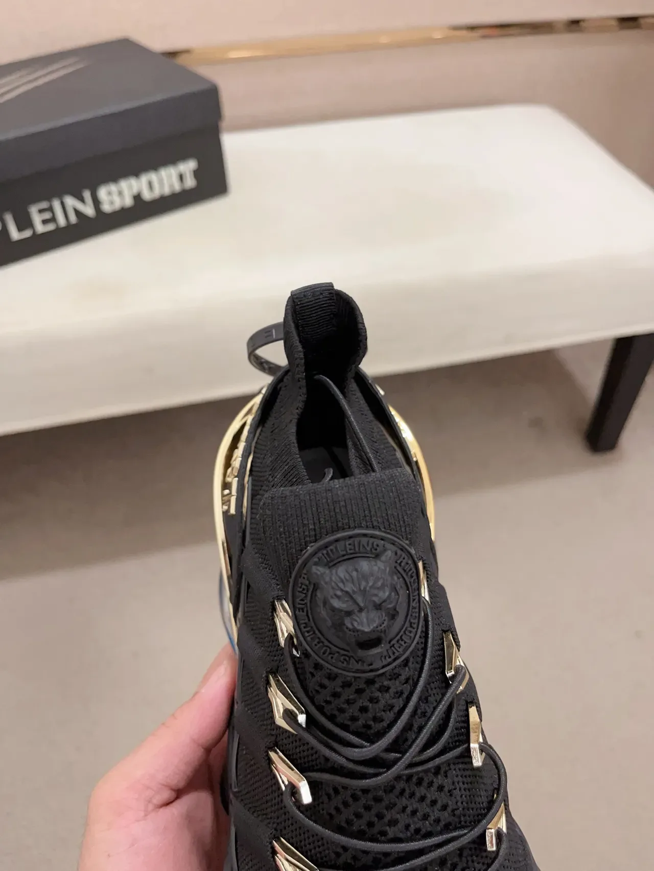 Philipp Plein Noir et Or Knit Sock-Fit Upper Semelle Intermédiaire en Caoutchouc Sculpté Sneakers Chunky 4