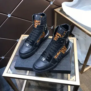 Philipp Plein Black Multicolor High-Top Leopard-Print Accent Lifestyle Sneakers