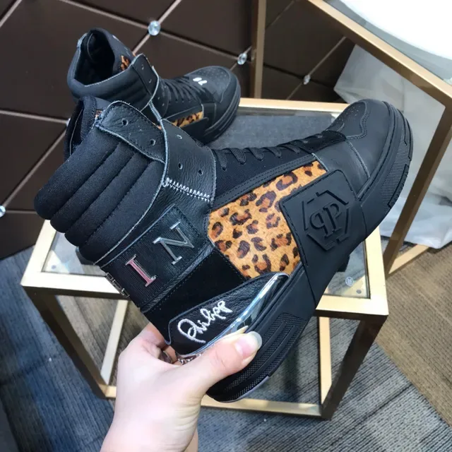 Philipp Plein Chaussures Lifestyle Noires Multicolores Hautes à Imprimé Léopard Accent 5