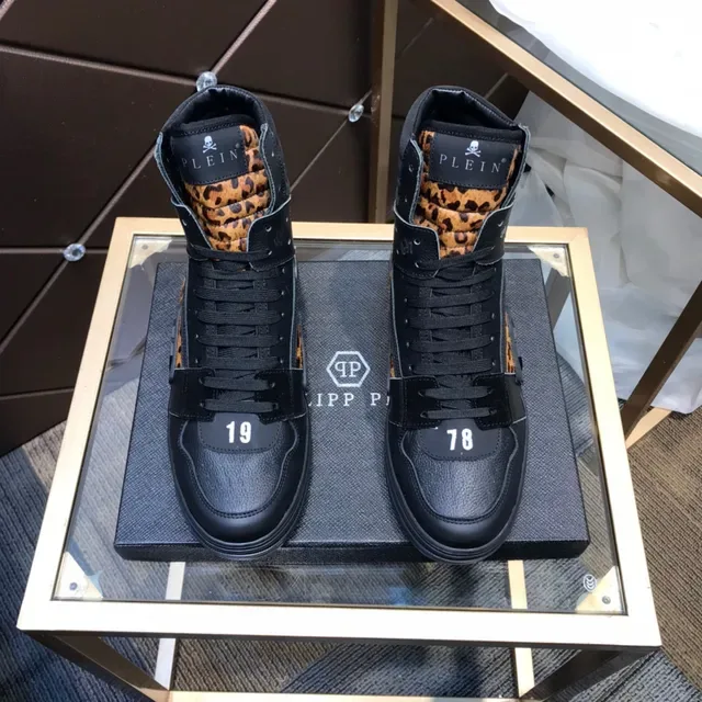 Philipp Plein Chaussures Lifestyle Noires Multicolores Hautes à Imprimé Léopard Accent 9