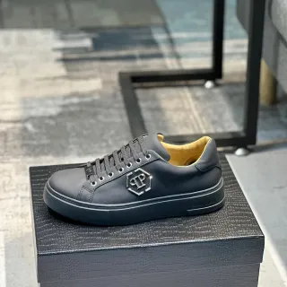 Philipp Plein 黑色黄色 皮革鞋面 金属六角 PP Logo 生活方式运动鞋
