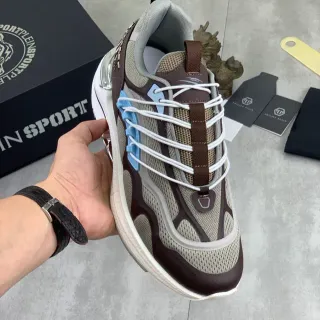 Philipp Plein 棕色和米色网面生活方式运动鞋