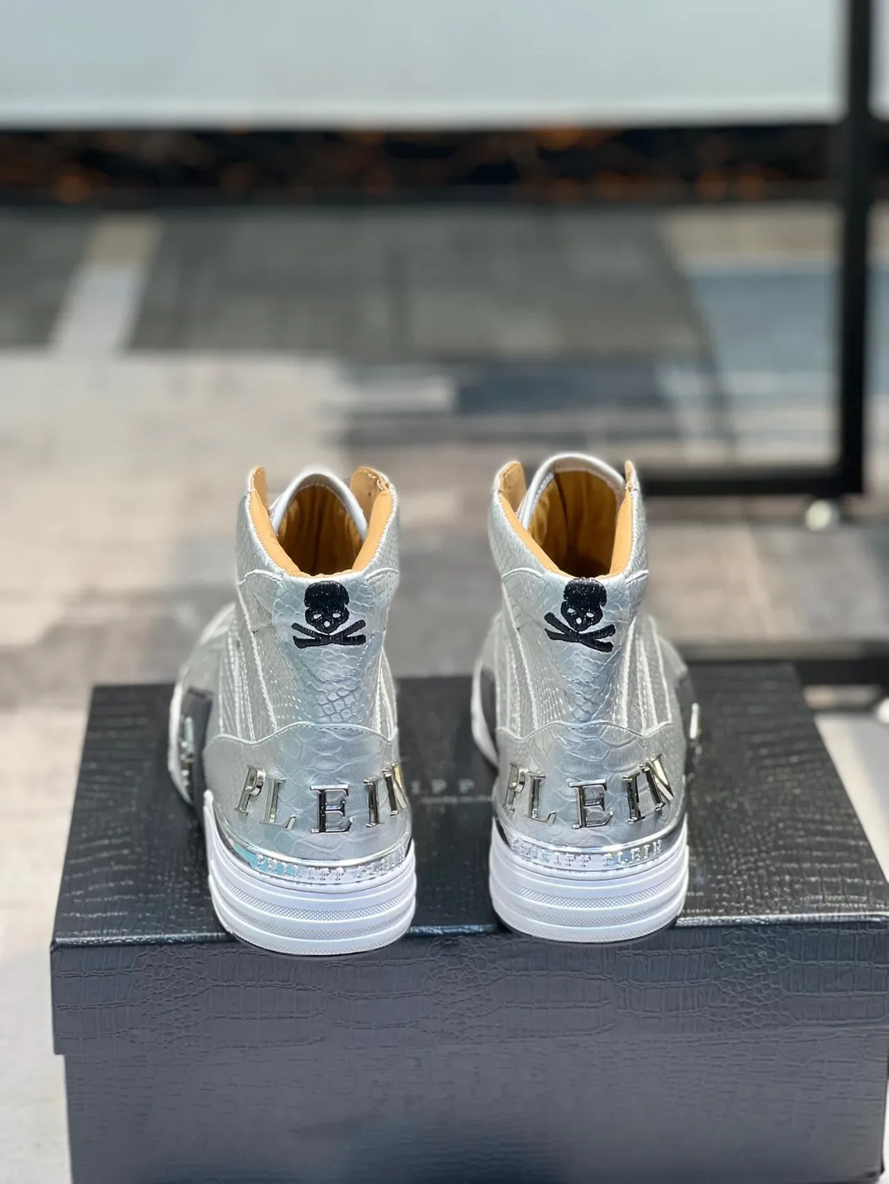 Philipp Plein High-Top Metallic Silver Croc-Embossed Lifestyle Sneaker 2