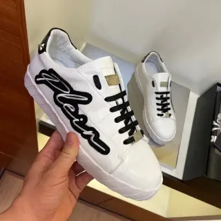 Philipp Plein Script Sneaker सफेद काला क्रॉक लेदर लाइफस्टाइल स्नीकर