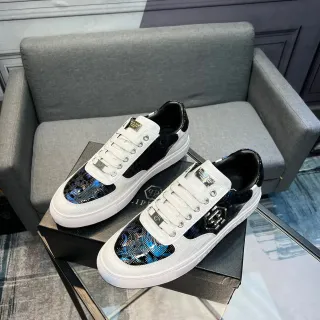 Philipp Plein Shield Logo White and Iridescent Blue Black Lifestyle Sneakers
