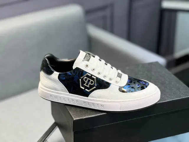 Philipp Plein شعار الدرع أبيض وأزرق قزحي أسود أحذية رياضية أسلوب الحياة 9