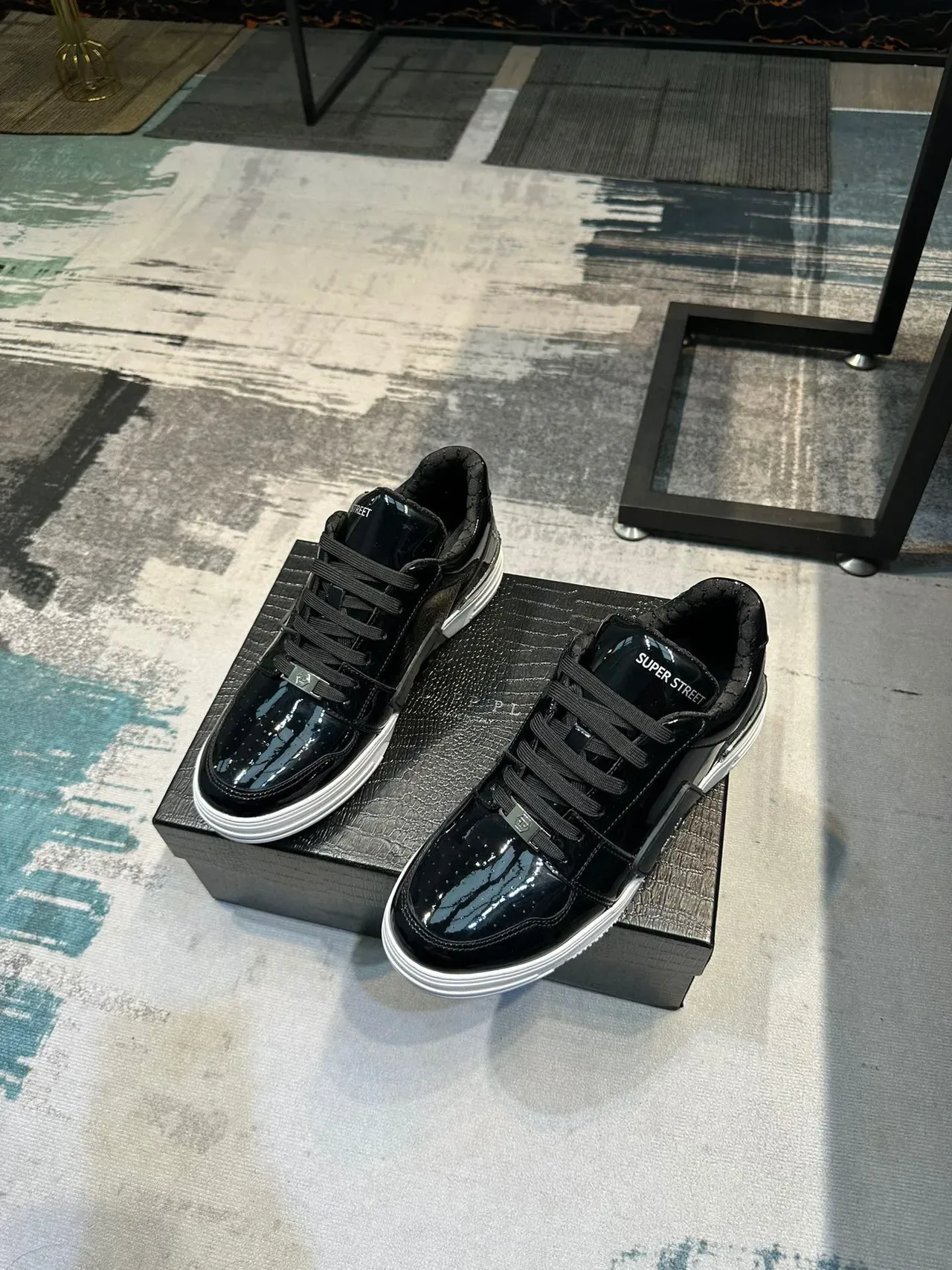Philipp Plein Super Street Sneakers Lifestyle Noires en Cuir Patenté 5