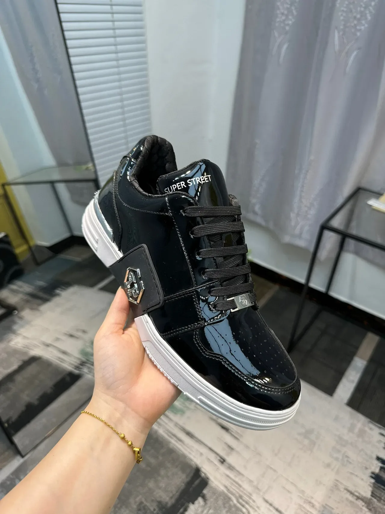 Philipp Plein Super Street Sneakers Lifestyle Noires en Cuir Patenté 6