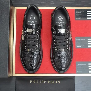 Philipp Plein Triple Black Glossy Croc-Embossed Lifestyle Sneakers