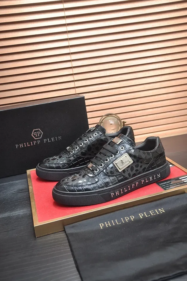 Philipp Plein Triple Black Glossy Croc-Embossed Lifestyle Sneakers 3