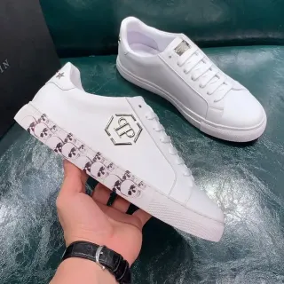 Philipp Plein सफेद काला चमड़ा पांडा-प्रिंट मिडसोल बैंड लाइफस्टाइल स्नीकर्स