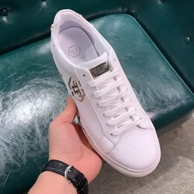 Philipp Plein Sneakers Lifestyle en Cuir Blanc et Noir avec Bande Panda-Print sur le Midsole 4