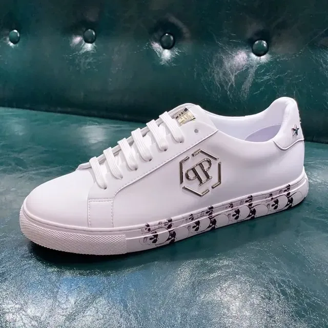 Philipp Plein Sneakers Lifestyle en Cuir Blanc et Noir avec Bande Panda-Print sur le Midsole 7