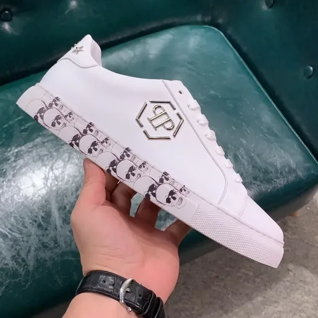 Philipp Plein Sneakers Lifestyle en Cuir Blanc et Noir avec Bande Panda-Print sur le Midsole 8
