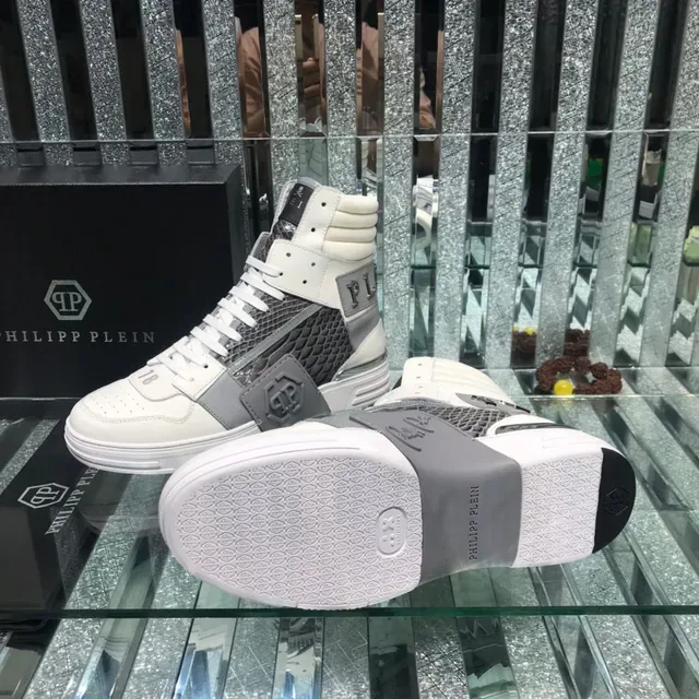 Philipp Plein White Gray High-Top Mixed-Material Sneakers 2