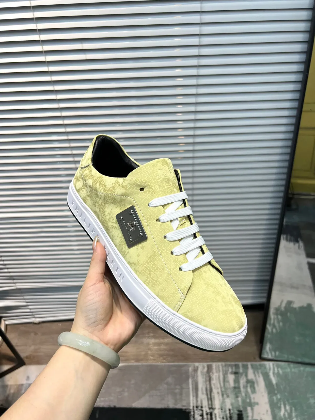 Philipp Plein Yellow White Textured Upper Laces Lifestyle Sneakers 6