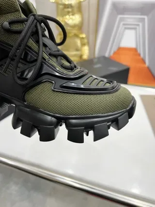 Prada Verde Ejército Negro High-Top Suela Rústica Tacón Lifestyle Sneakers 5