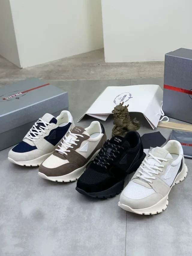 Prada Beige Navy Mixed-Material Upper Mesh And Suede Panels Lifestyle Sneakers 2