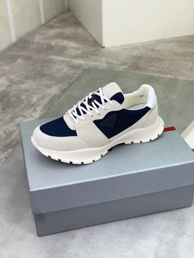 Prada Beige Navy Mixed-Material Upper Mesh And Suede Panels Lifestyle Sneakers 5