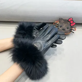 Prada Black Fur Cuff Leather Gloves