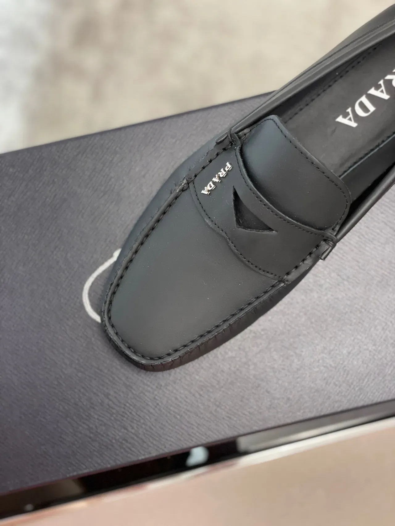 Prada Black Leather Penny Loafer Strap Loafers 3