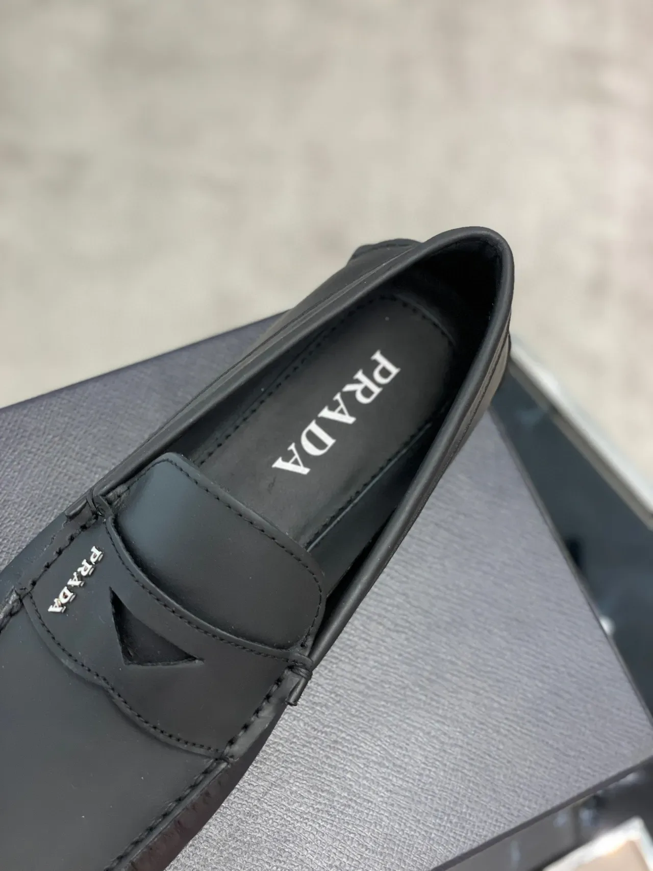 Prada Black Leather Penny Loafer Strap Loafers 5