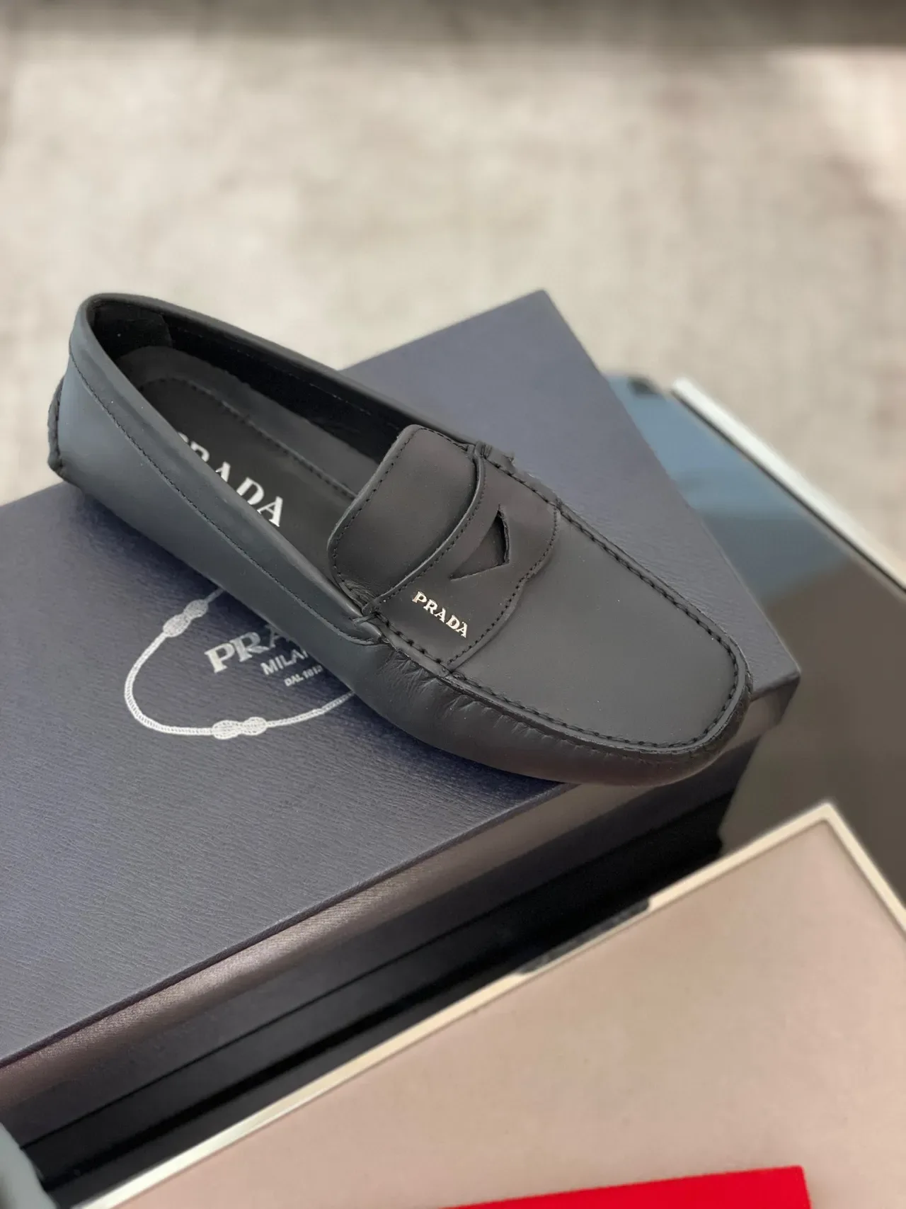 Prada Black Leather Penny Loafer Strap Loafers 6